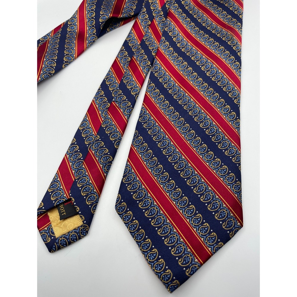 Robert Talbott Best of Class Nordstrom Silk Tie Red Navy Blue Paisley Striped